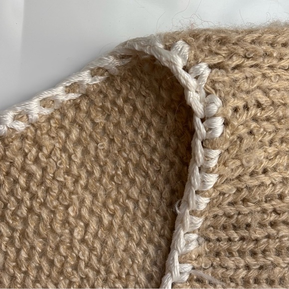 Vintage Albee Angora Blend Oversized Sweater Womens Large Beige Beaded Floral - Picture 6 of 10